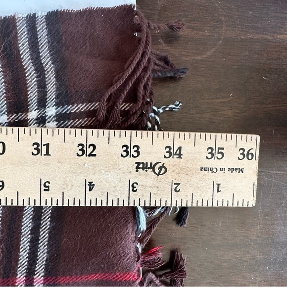 Brown Red Black White Plaid 100% Cashmere Scarf Scotland - Picture 4 of 4